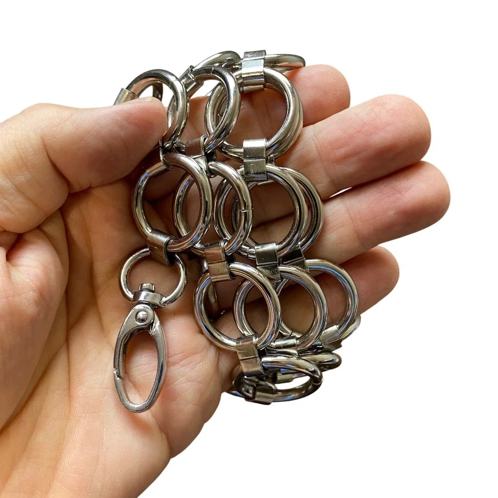 Silver Tone O-Ring Link Chain Belt Adjustable Lobster Clasp Statement Accessory